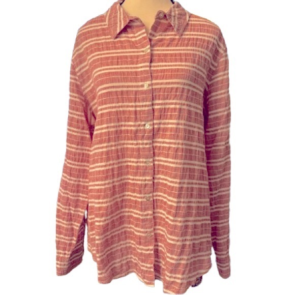 Jones New York Linen Blend Striped Button down- large - Picture 1 of 5